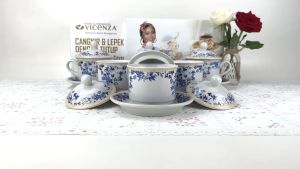VICENZA Cangkir + tutup keramik motif Ayana / 6 pasang cangkir YA-83