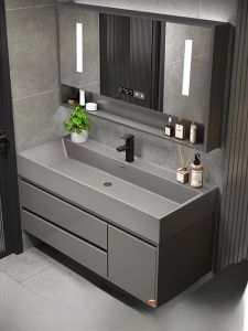 Luxurious Modern Bathroom Cabinet Intelligent Mirror Combination Rock One-Piece Basin Washstand Vanity Unit Storage Shelf
