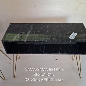 MEJA NAKAS MINIMALIS motif marmer glosy kaki besi besi gold UKURAN 30CM X 80CM
