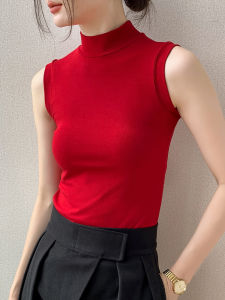 GEBEISHANG | Slim-Fitting Solid Color Half-High Neck Sleeveless Vest for Women