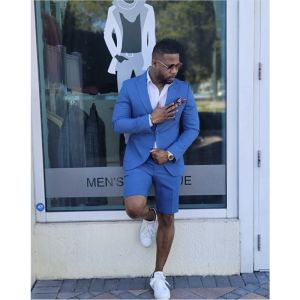 Casual Mens Slim Fit 2-Piece Suit Blazer And Short Pants Set Peak Lapel Two Buttons Jacket Tuxedo Summer Wedding Sports Suit