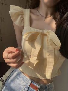 French Ruffle Short Borel Top Women Summer Inner Wear Sweet And Spicy Milk Fufu Mini Strap Vest Outerwear Commute Pure Color