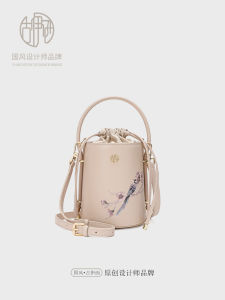 Original Design Luxury Floral Print Bucket Bag Womens Handbag Elegant Ethnic Style Crossbody Bag Leather Material