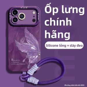 Ốp lưng GGUU cho iPhone 17 Pro Max 16 Pro Max bằng silicon hoạ tiết hình bướm có dây đeo chống rơi