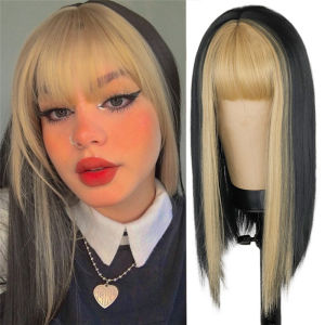 Penne same blond bangs dyed wig womens long straight hair chemical fiber headgear wig cover