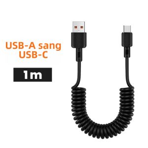 Cáp USB Type C Thu Gọn 66W Sạc Nhanh Dây Dữ Liệu Di Động Cho iPhone 15/16 Pro Huawei - Lõi Kevlar Lò Xo Tự Thu Gọn