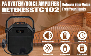 Retekess TC102 Portable PA SystemWireless Bluetooth SpeakerVoice Amplifier Rechargeablewith FM Radio and MP3 Player for CoachingTeaching Conference