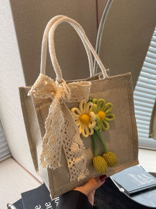 Korean Style Womens Handbag Bento Box Lunch Bag Fashionable Outdoor Single Shoulder Handbag Artistic Leisure Tote Bag