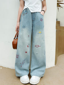 Slimming Wide Leg Jeans for Junior Girls Summer Thin Denim Trousers Fashionable Long Pants by Other Brand Natural Waist