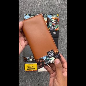 QXZ94 Dompet Pria Kulit Kanvas Motif Panjang Lipat Kartu Uang Polos Simple Premium Print-Hitam KV05