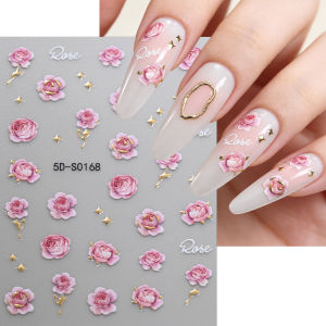 1Pcs 5D Red White Blocking Peach Blossom Nail Stickers Bronzing Flower Self-Adhesive Nails Art Decals for Chinese Style Manicure
