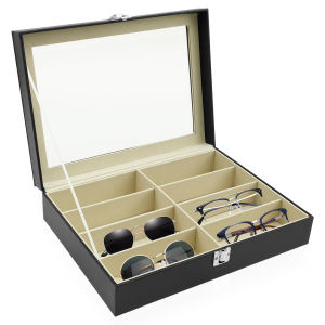 8 Slot PU Leather Glasses Case Glasses Organizer with Detaahable  Drawer For Eyeglass Sunglasses Storage Display box
