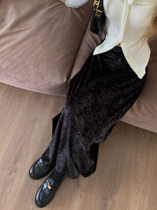Fall and Winter 2024 New Arrival K-style Elegant Velvet Long Elastic Waist Skirt Female Slim Fit Slimming Sheath A- line Skirt