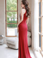 Wine Red Dinner Evening Dress Halter Split Dress Accessible Luxury High-End Temperament Annual Meeting Engagement Wedding Dress. 