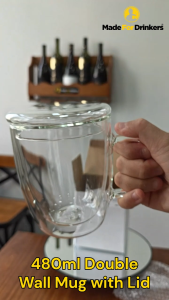 480ml Glass Double Wall With Lid Insulated Drinking Glass Cup Coffee Tea Juice Transparent With Cover