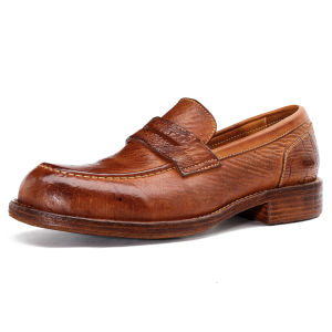 Premium washed disabled horse hip leather Goodyear business casual leather shoes retro leather thick-soled one-pedal loafers