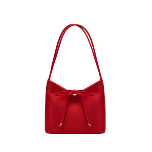 2025 New Wedding Red Bag Womens Underarm Handbag Small Bridal Purse Korean Style Synthetic Leather Inner Pocket Magnetic Buckle