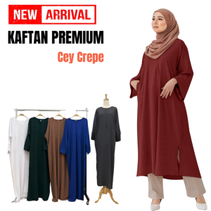 KAFTAN PREMIUM CEY CREPE IRONLESS – Round Neck Front Zip Pocket Free Size Women’s Dress