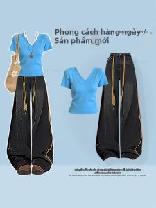 NUMEN BUTTON | Bộ Đồ Nữ Cỡ Lớn Áo Tay Ngắn và Quần Jeans Ống Rộng