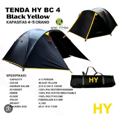 Tenda HY Borneo 4 Tenda HY BC 4 Tenda Camping Kapasitas 4 Orang Warna Hitam