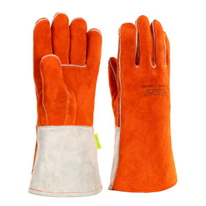 Weldas Welding Protective Gloves - Cowhide Heat-Insulating Fire-Retardant Stitching High-Temperature Resistant Straight Thumb Trimmed in Orange High-Quality Wear-Resistant Leather (Model: 10-0328)