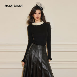 Chic Versatile French Style Knit Top Leather Skirt Set