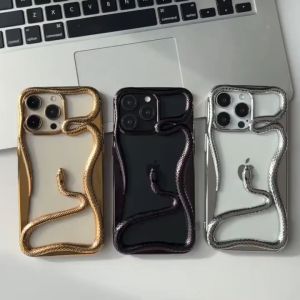 3D เคสศัพท์สีดำรูปงูสำหรับ iPhone 16 15 14 13 12 11 Pro Max Plus เคสป้องกันการตกแบบนุ่มสำหรับเคส iPhone13