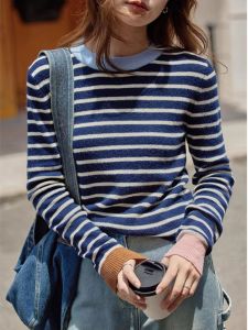 เสื้อสเวตเตอร์ถักนิตติ้งคอตตอนนุ่มๆ สไตล์เกาหลีสำหรับผู้หญิง ทรงเข้ารูป แขนยาว ปกติ ทรงเข้ารูป ทรงเข้ารูป เสื้อชั้นใน