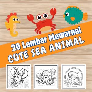 Kertas Mewarnai Anak Remaja Dewasa - Cute Sea Animal / Kertas Gambar A5 A4