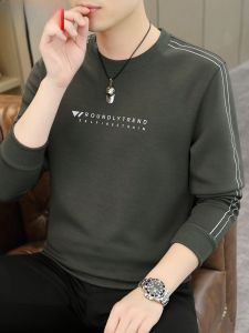 HENGYUANXIANG | เสื้อยืดคอกลมแขนยาวลำลองสำหรับผู้ชาย เสื้อชั้นในสไตล์ฤดูใบไม้ร่วง ทรงหลวม ดีไซน์พิมพ์ตัวอักษร ทรงหลวม สวมใส่สบาย