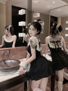 French Style Black Strapless Dress Women Summer 2025 New plus Size Waist Cinched Sleeveless Birthday Dress Mini Dress