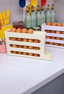 4 Layers Automatic Rolling Egg Holder Rack Fridge Egg Storage Box Container Kitchen Refrigerator Egg Dispenser Fridge Organizer