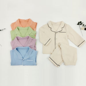 Spring Autumn Pure Cotton Long Sleeve Childrens Sleepwear Set Boys Girls Home Clothes Two Piece Set Korean Style Warm Home Clothes