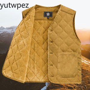6XL Corduroy Outdoor Hiking Sports Running Padded Warm Vest Mens Diamond Check Shoulder Undershirt Workwear Jackets Large Size