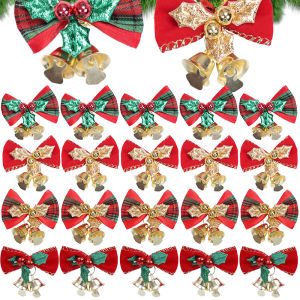 10pcs Christmas Bowties with Bells / Christmas Mini Bow Bell Hanging Pendant / Christmas Tree Wreaths Bow Ornament / DIY Craft Present Gift Box Bow Decorations