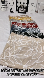 Socone17x17 Inch Chenille Pillow Cover With Abstract Line Embroidery Decorative Cushion Case