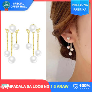 【Minimalist】Korean Style Pearls Front-back Drop Earrings Linear Tassel Statement Jewelry Elegant for Women Fashion Jewelry Gift Accessories