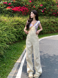 Sweet High Waist Denim Overalls Womens Fufu Slim Wide Leg Pants Elegantly Washed Casual Style Spring Season Ladies Jeans