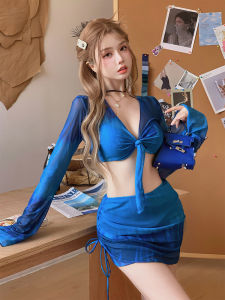 Womens Two-Piece Bikini Swimsuit Vacation Beach Resort Set Four Pieces Gathered High-End Feeling Swimming Costume Hot Spring