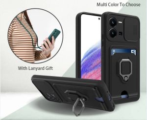 Multifunction Case For Xiaomi Mi 12T Pro 12TPro 5G 2022 Phone Casing Back Cover Card Slot Ring Stand Holder Shockproof Soft TPU Silicone Lanyard Slide Window