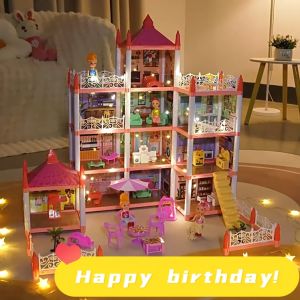 Princess Doll House Children Play House Villa With Light And Doll Dolls for Kids Girls Doll House Kids Girl Toys Kids Girl Set House for Kids Girl Toys for Girls Birthday Gift Christmas gift Girl doll house