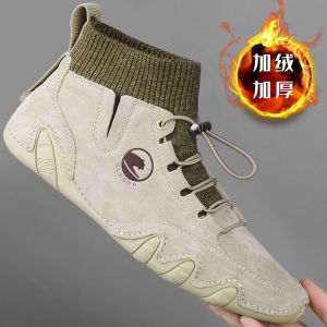 Winter Mens High-Top Sports Casual Shoes British Trend All-Matching Gommino Velvet Thermal Non-Slip Travel Shoes