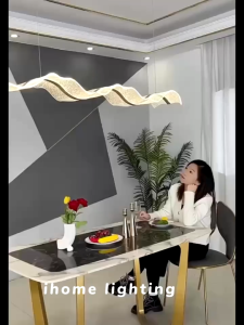 LED Acrylic Ribbon Chandelier Tri Color Starlight Gold Ceiling Pendant Light for Kitchen Living Room Bedroom Bar Counter Hanging Drop Light