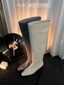 Knee-High Fashion Boots Womens 2025 New Style Knight Boots Square Head Flat Bottom Heightening Long Boots Leather Material