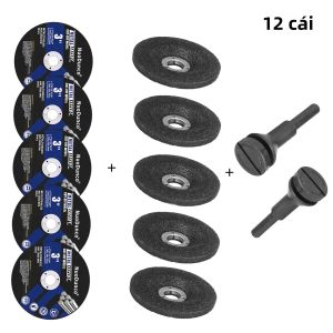 Bộ 12 Lưỡi Cưa Tròn Mini 75mm Đĩa Cắt Kim Loại Dùng Cho Máy Mài Góc Kèm Trục Gắn Để Cắt Và Mài Kim Loại