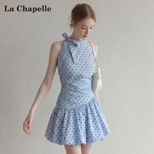 La Chapelle | Dots Off-shoulder Bow-tie Waist-defining Slim-fitting Skater Short Dress