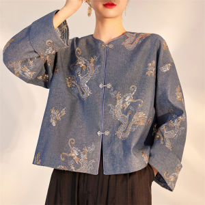 New Chinese Style Womens Fashion Autumn 2025 Daily Button up Top Retro Sequin Embroidery Tang Suit Short Outerwear