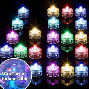 【Buy 1 Free 1】Submersible Waterproof LED Tea Light Pond Underwater Tealights Battery Operated Flameless Electric Candles Vase Pond Decor