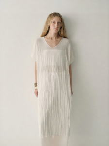 INSIS FEMME | Linen Summer Dress with Pleated and Semi-Sheer Design Pullover Style