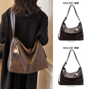 MoDere Autumn Winter Large Capacity Commuter Tote Bag Unique Leather Crossbody Bag for Work in Coffee Color Soft Handbag